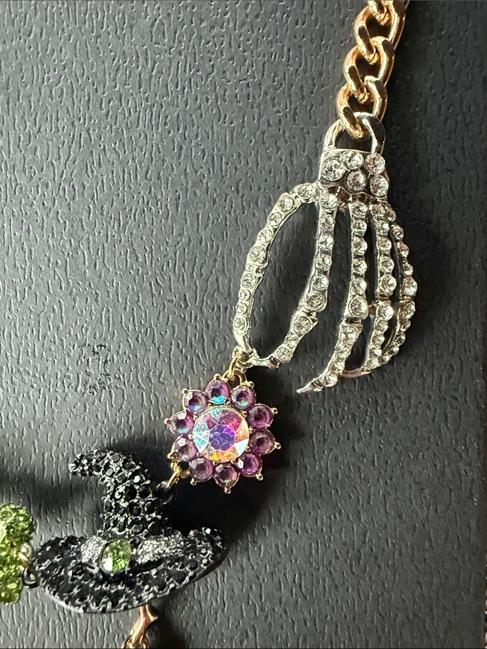 Betsey Johnson Halloween Gold Chain Multicolor Crystal Charm Necklace - Picture 4 of 8